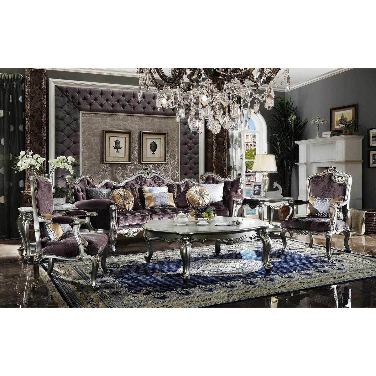 HomeRoots 47' x 54' x 20' Antique Platinum Wood Poly-Resin Coffee Table