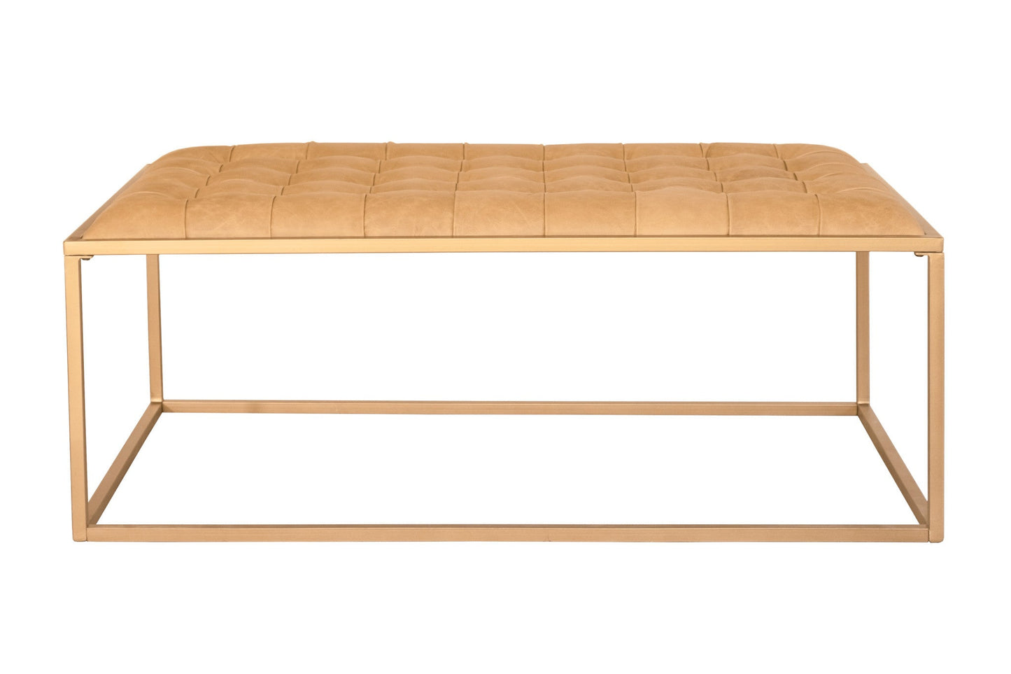 HomeRoots 48" Brown Genuine Tufted Leather and Iron Coffee Table