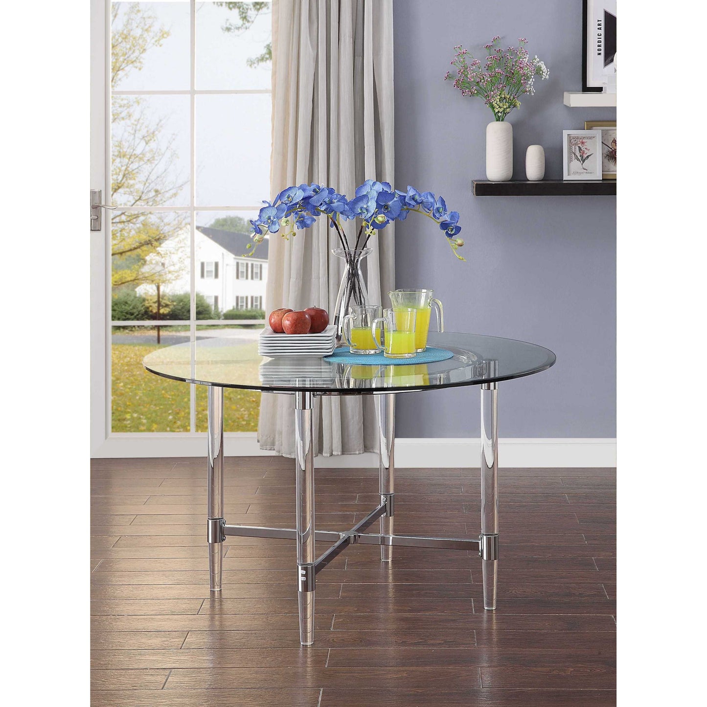 HomeRoots 48" Striking Round Acrylic Dining Table With Glass Top