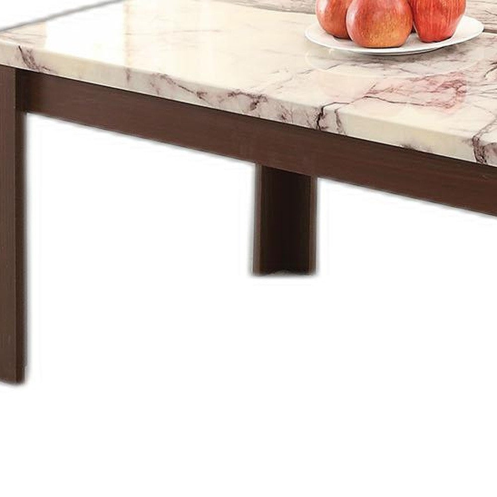 HomeRoots 48" x 24" x 18" Faux Marble And Cherry Coffee And End Table in Set of Three