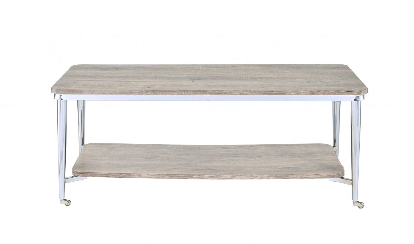 HomeRoots 48' x 24' x 19' Gray Oak And Chrome Metal Tube Coffee Table