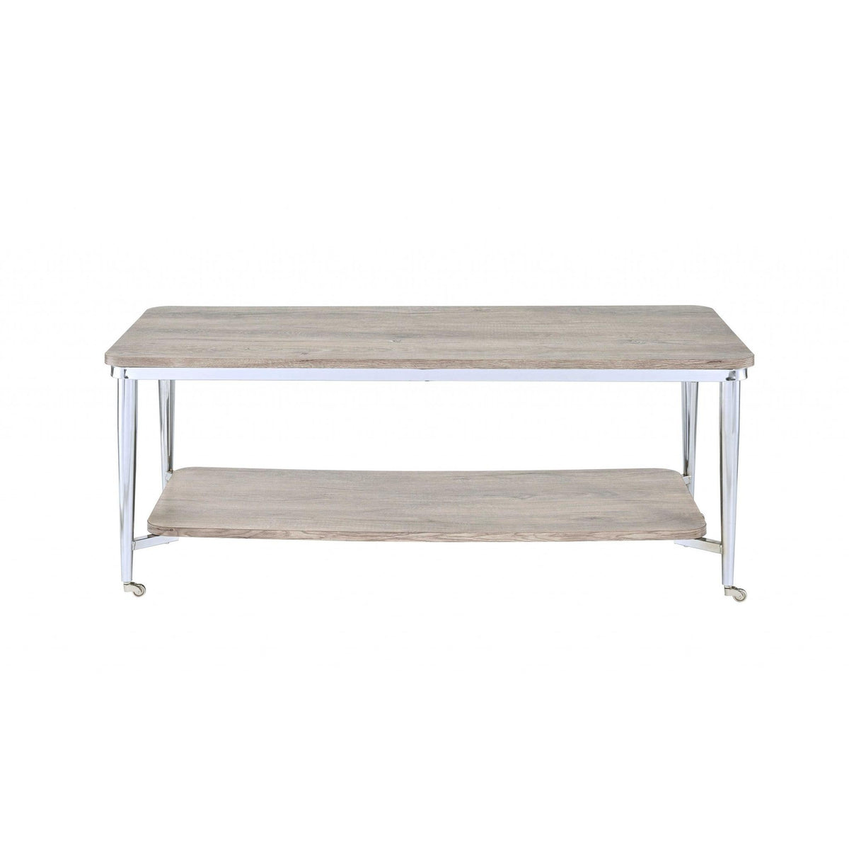 HomeRoots 48' x 24' x 19' Gray Oak And Chrome Metal Tube Coffee Table