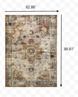 HomeRoots 5' x 7' Gray and Rust Distressed Medallion Area Rug