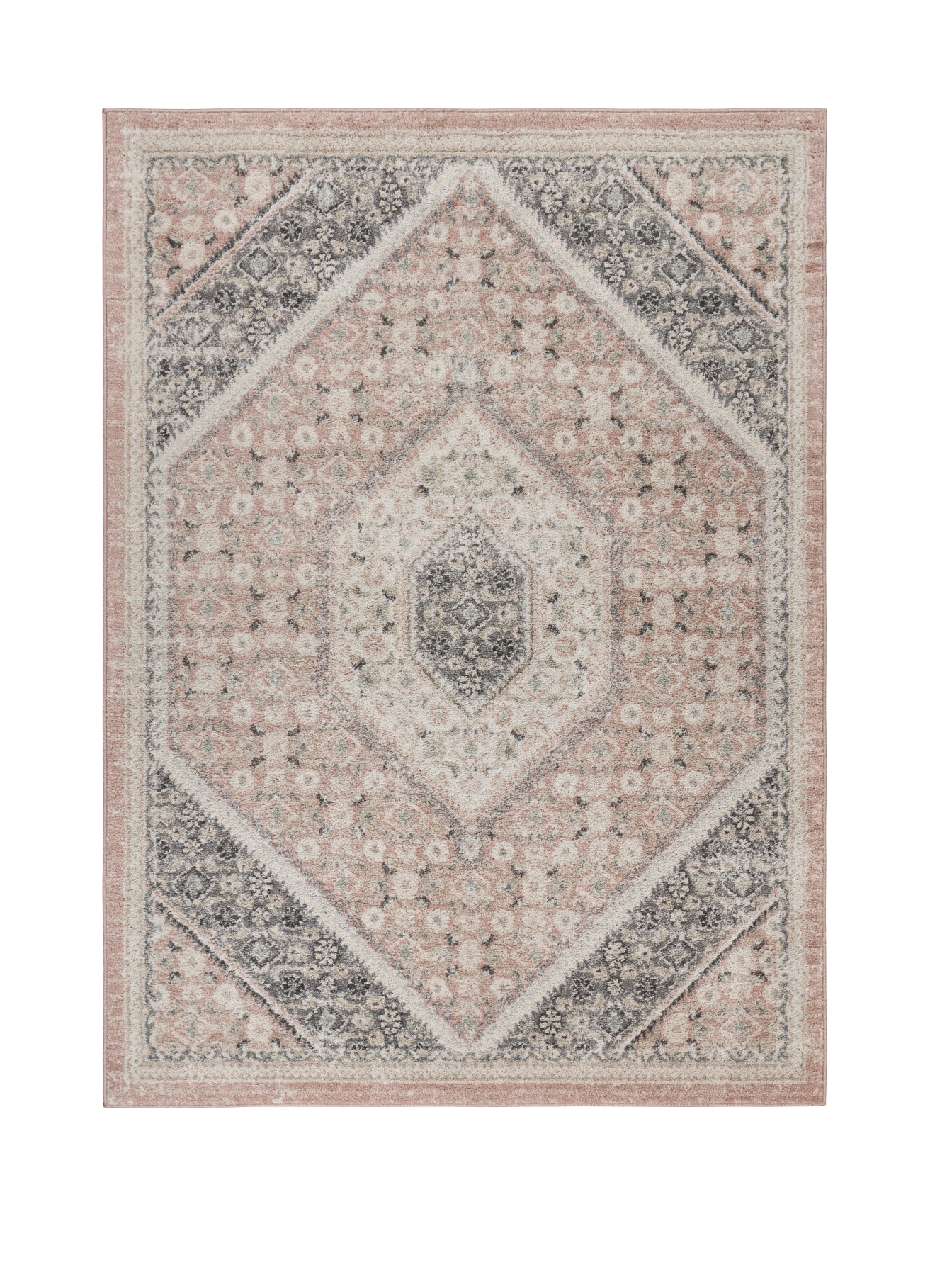 HomeRoots 5' x 7' Gray and Soft Pink Traditional Area Rug