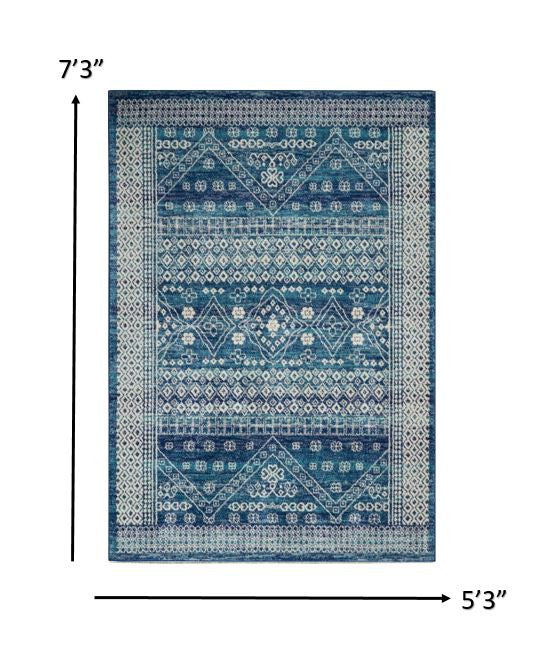 HomeRoots 5’ x 7’ Navy Blue and Ivory Persian Motifs Area Rug
