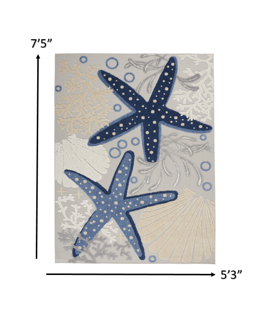 HomeRoots 5’ x 8' Blue and Gray Indoor Outdoor Area Rug