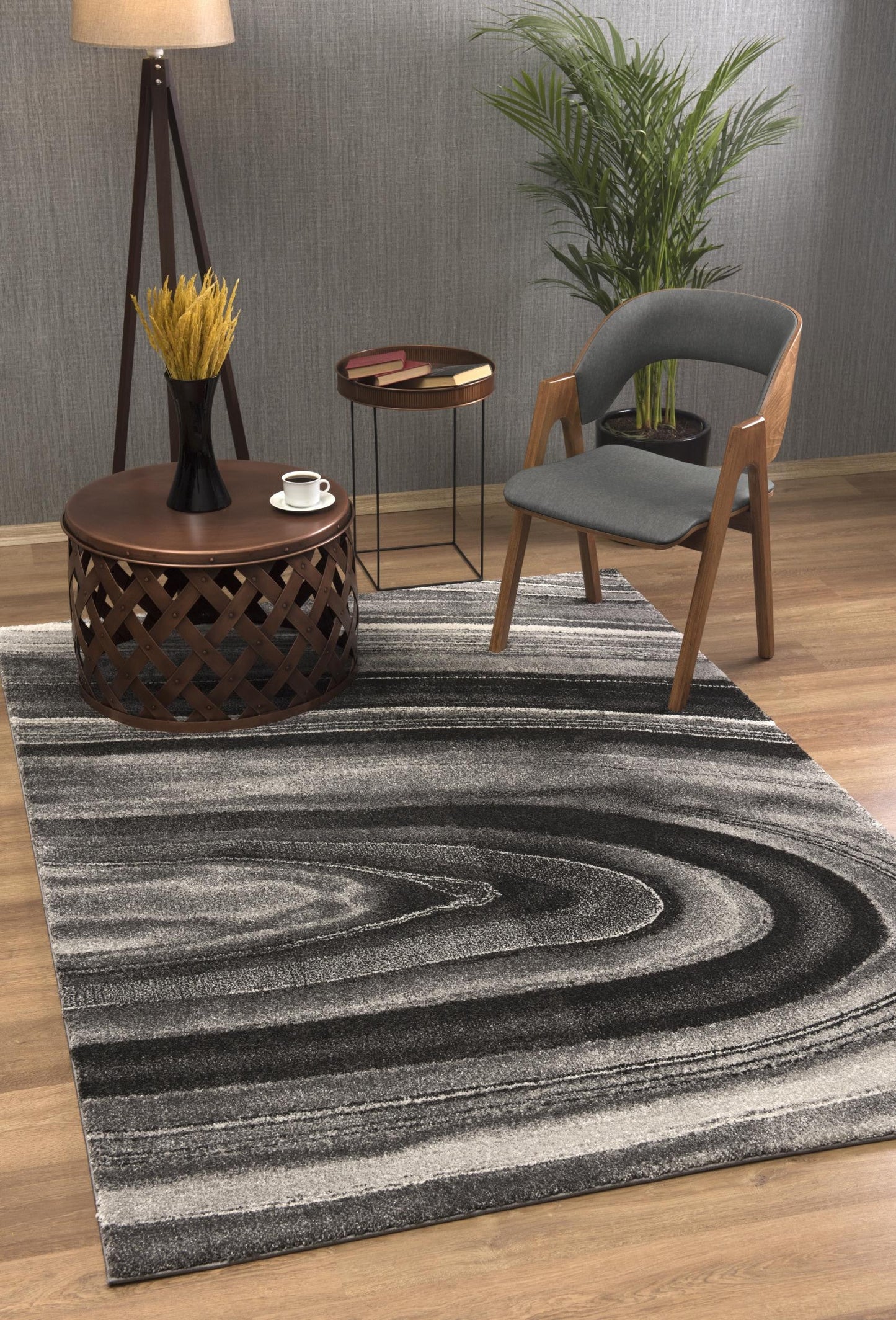 HomeRoots 5' x 8' Dark Gray Abstract Illusional Area Rug