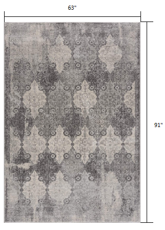 HomeRoots 5’ x 8’ Distressed Trellis Pattern Area Rug in Gray Finish