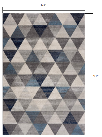 HomeRoots 5’ x 8’ Geometric Diamond Area Rug in Navy Blue Finish
