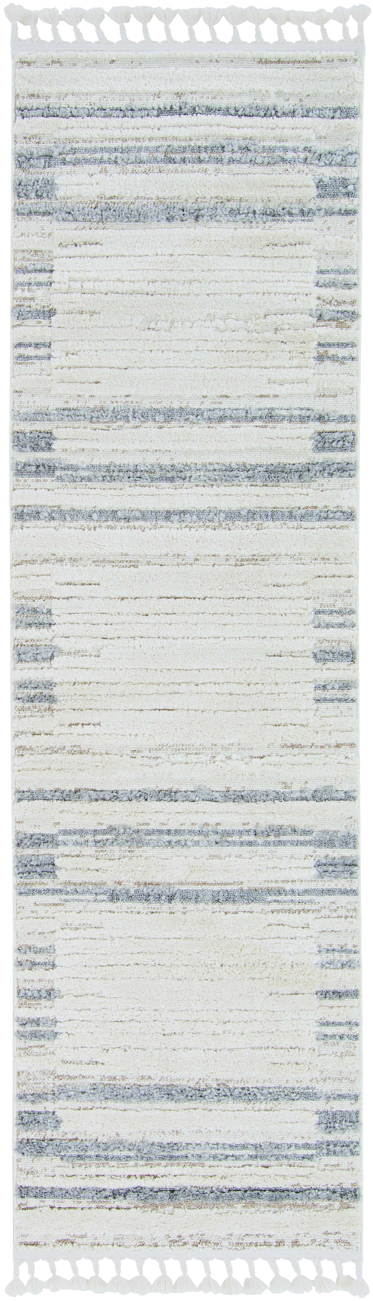 HomeRoots 5' x 8' Ivory or Grey Abstract Brushstrokes Indoor Area Rug with Fringe