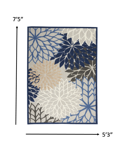HomeRoots 5’ x 8’ Large Indoor Outdoor Area Rug With Blue Floral Finish