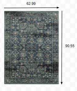 HomeRoots 5' x 8' Navy Beige Machine Woven Oriental Indoor Area Rug