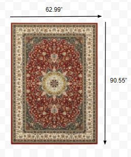 HomeRoots 5' x 8' Red Ivory Machine Woven Oriental Indoor Area Rug