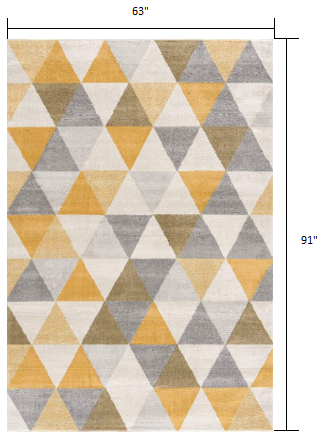 HomeRoots 5’ x 8’ Triangular Lattice Area Rug in Yellow Finish