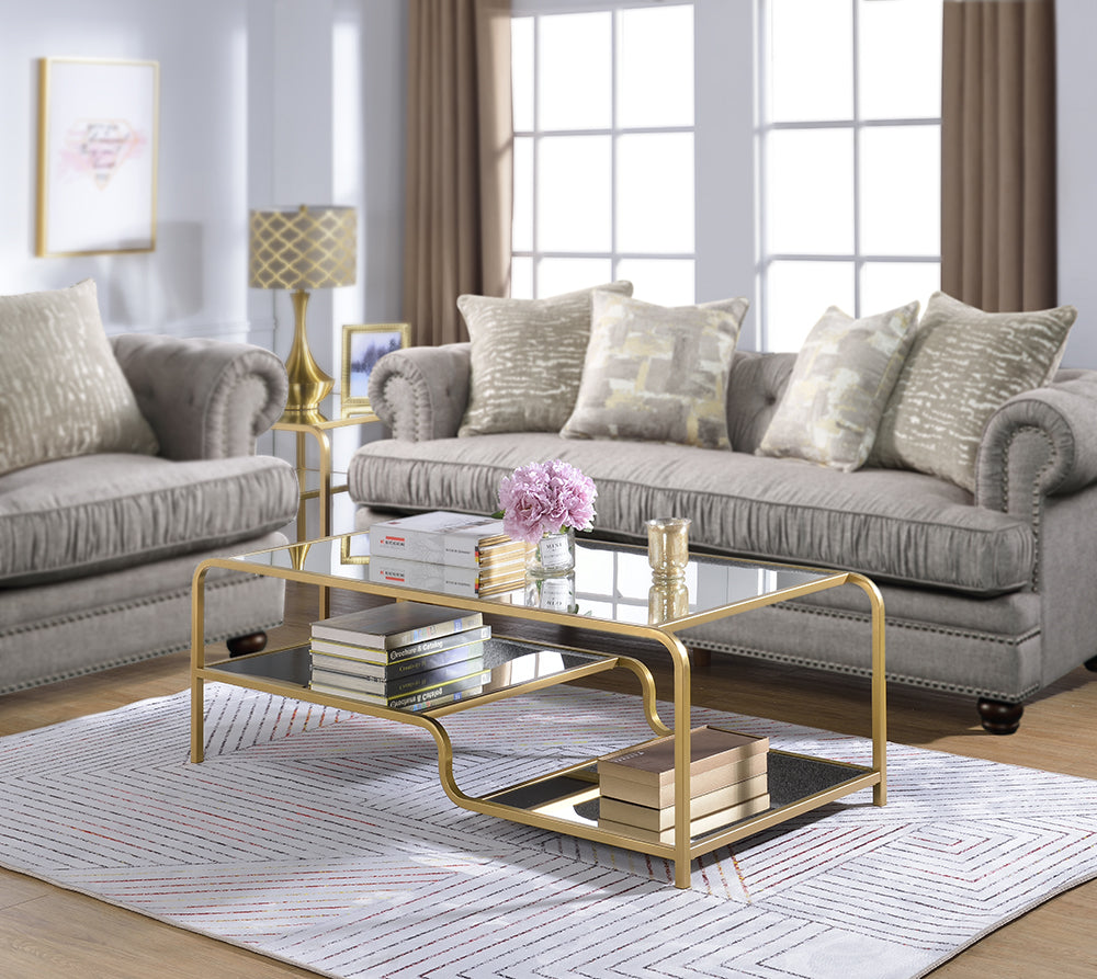 HomeRoots 52' x 24' x 18' Gold And Clear Glass Metal Coffee Table