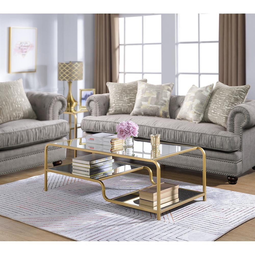 HomeRoots 52' x 24' x 18' Gold And Clear Glass Metal Coffee Table