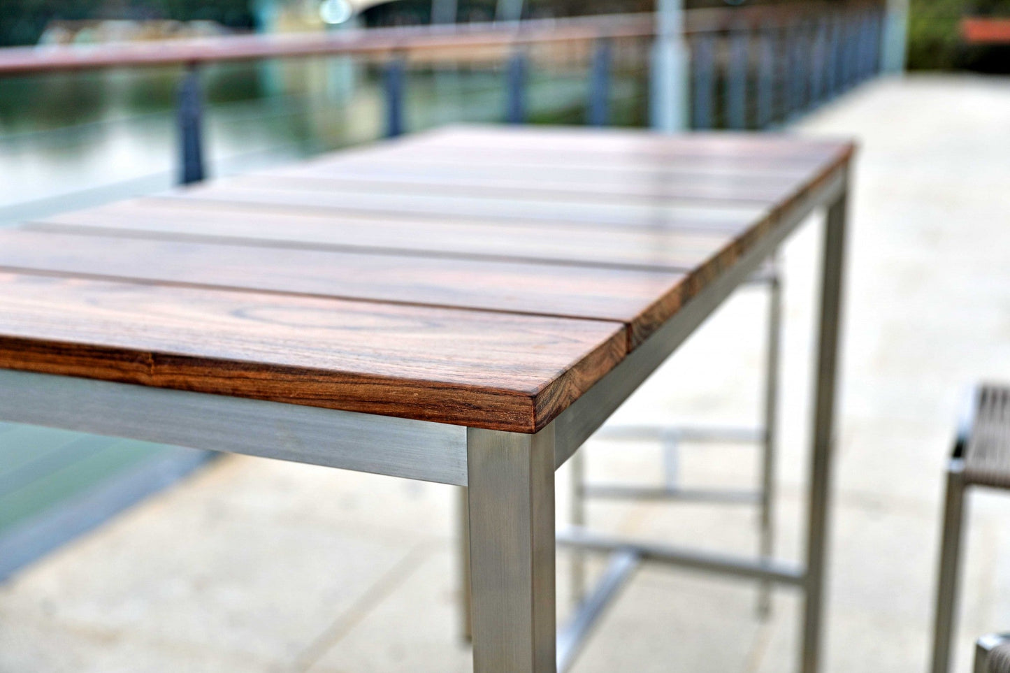 HomeRoots 55 x 27 x 42 Teak Wood & Stainless Steel Bar Table