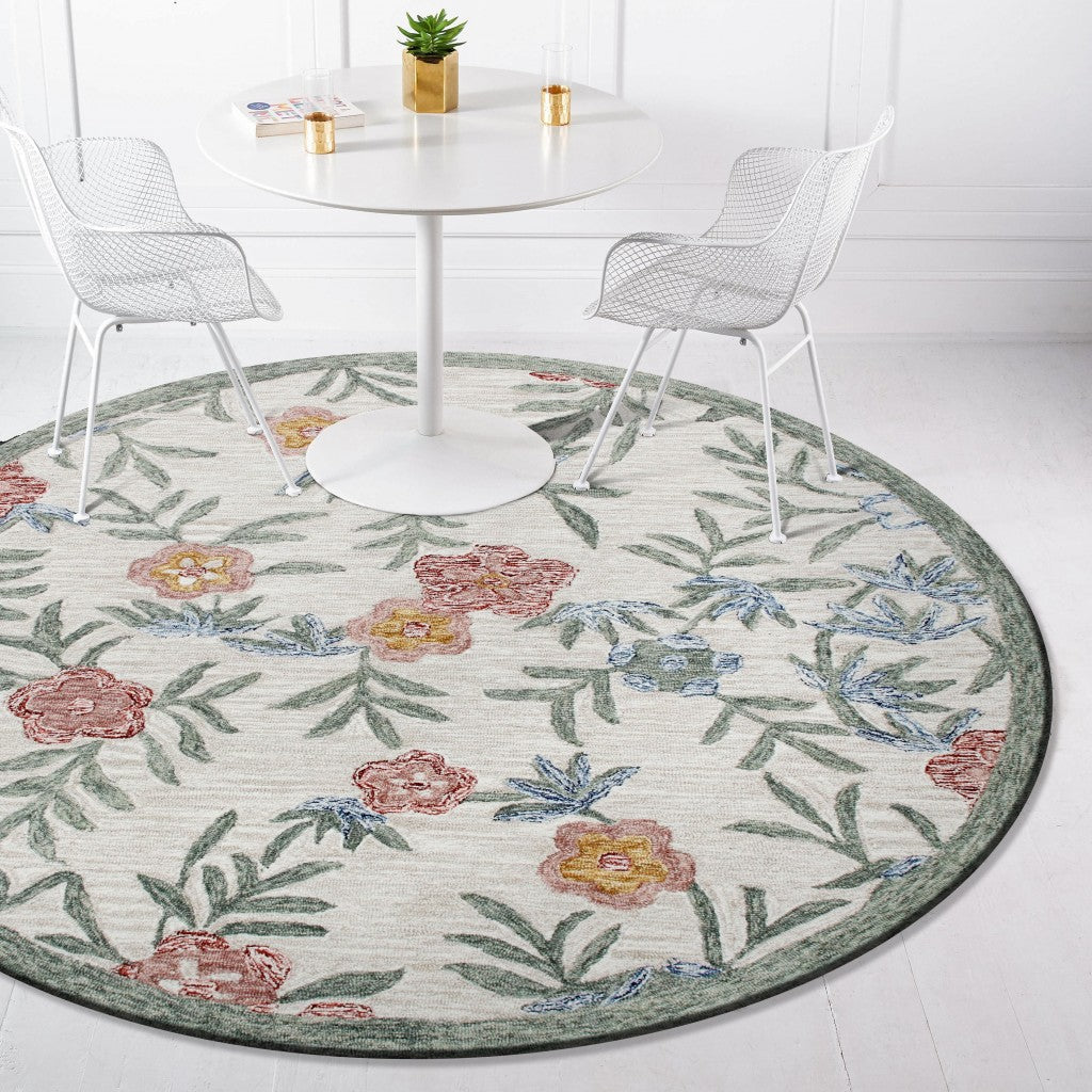 HomeRoots 6' Round Gray Floral Traditional Area Rug