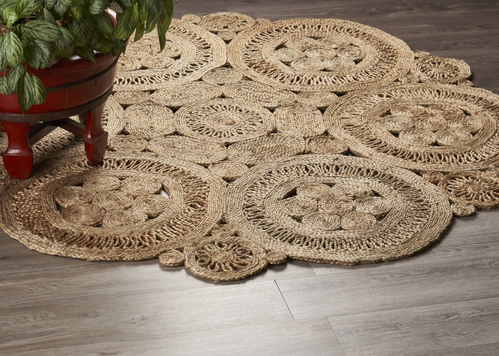 HomeRoots 6' Tan Floral Rings Jute Area Rug