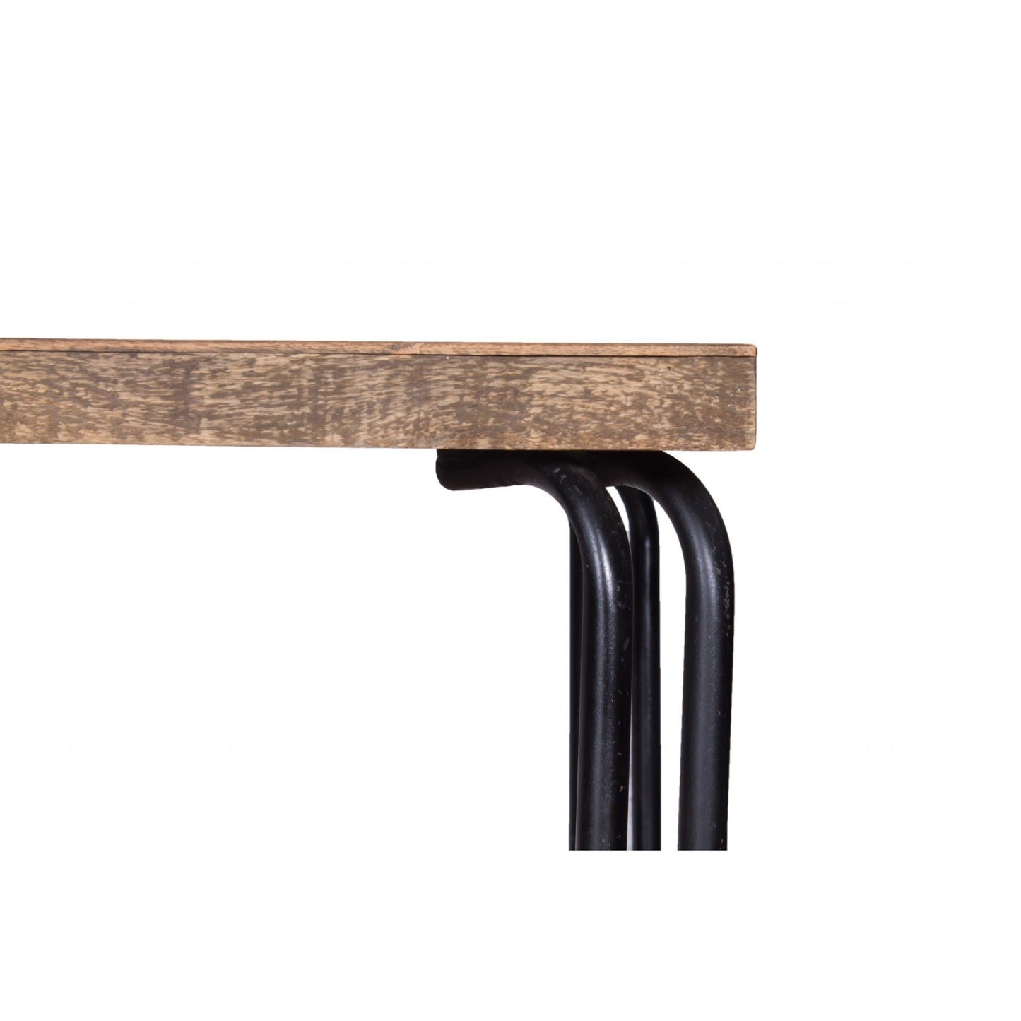 HomeRoots 6 Wood 3 Iron Small Dining Table In Natural Black Finish