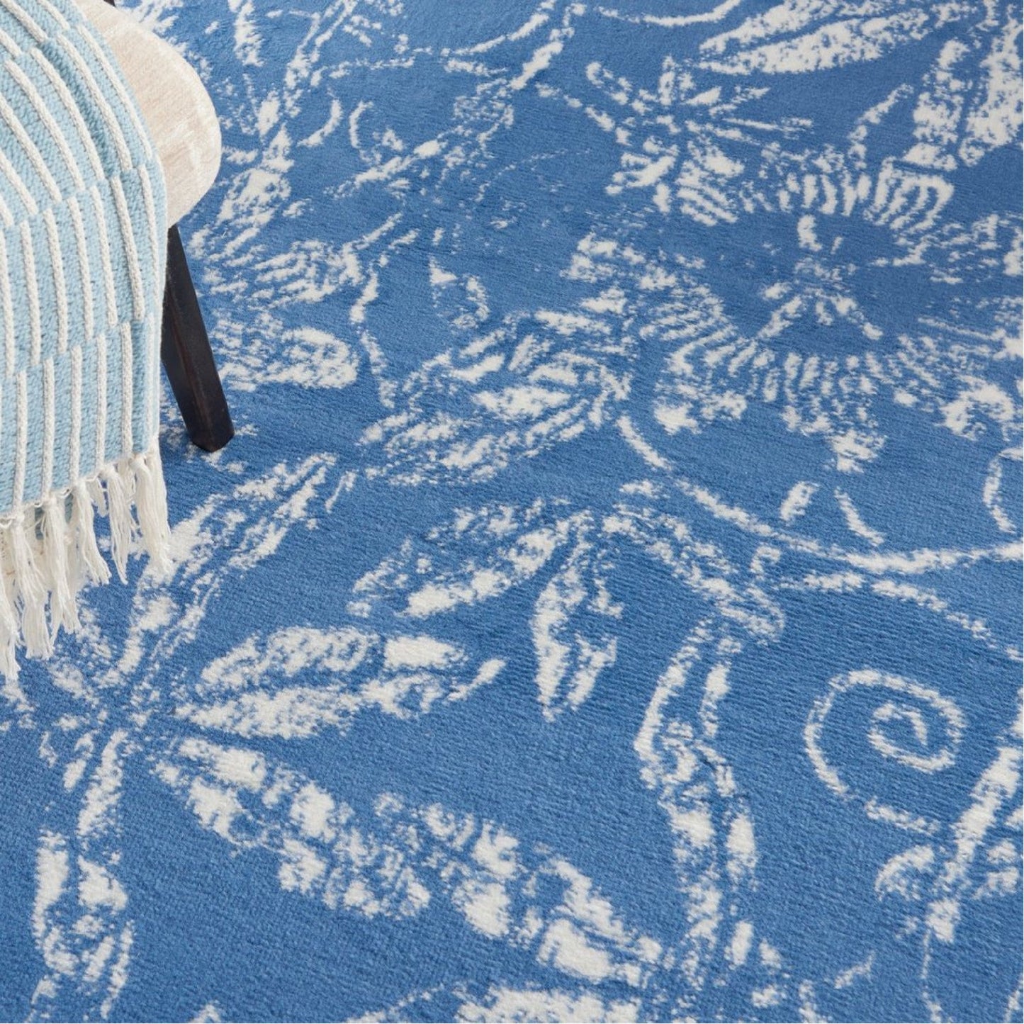 HomeRoots 6' x 9' Blue and Ivory Floral Vines Area Rug