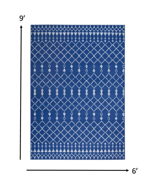 HomeRoots 6' x 9' Navy Blue and Ivory Berber Pattern Area Rug