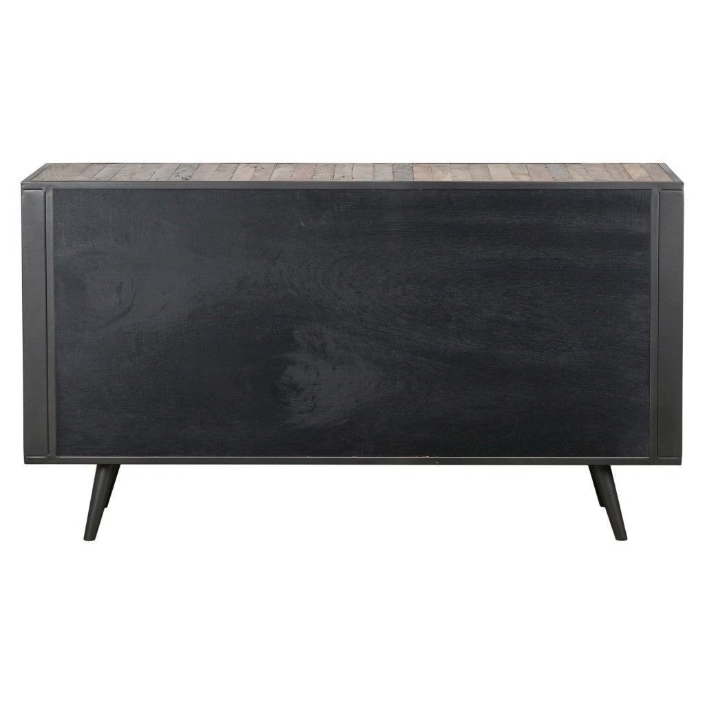 HomeRoots 63" Modern Rustic Black Natural And Rattan Buffet Server
