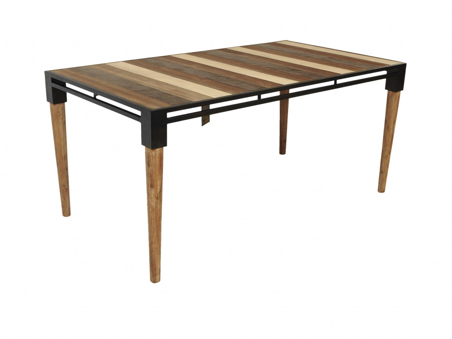HomeRoots 66" Natural Acacia and Mid Century Black Dining Table