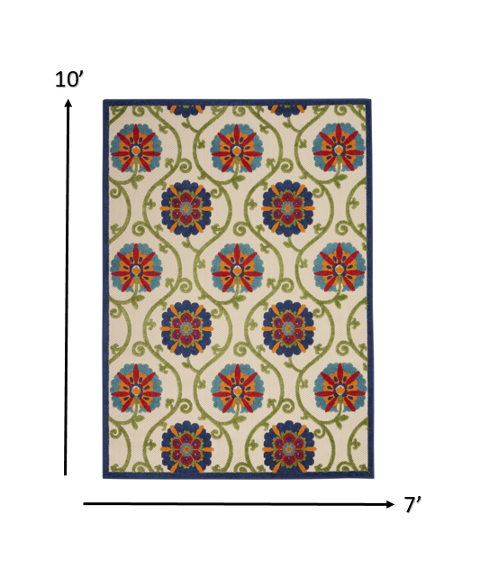 HomeRoots 7' x 10' Blue Vines Indoor Outdoor Area Rug