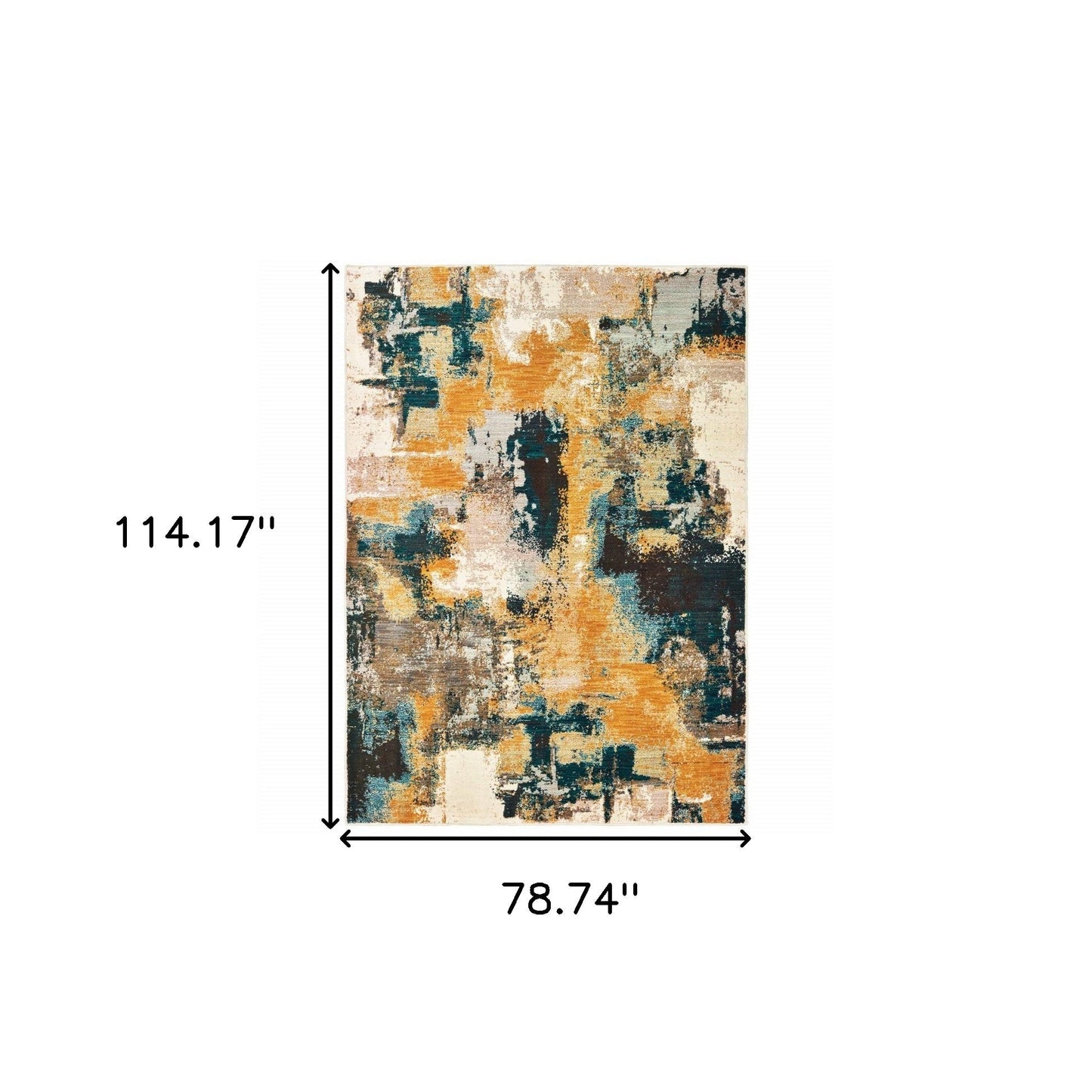 HomeRoots 7' x 10' Blue and Gold Abstract Strokes Area Rug