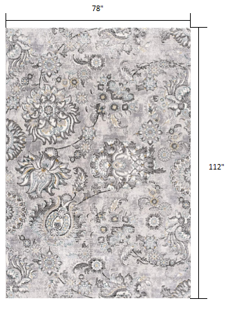 HomeRoots 7' x 10' Gray Modern Jacobean Floral Area Rug