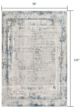 HomeRoots 7' x 10' Ivory and Blue Abstract Distressed Area Rug