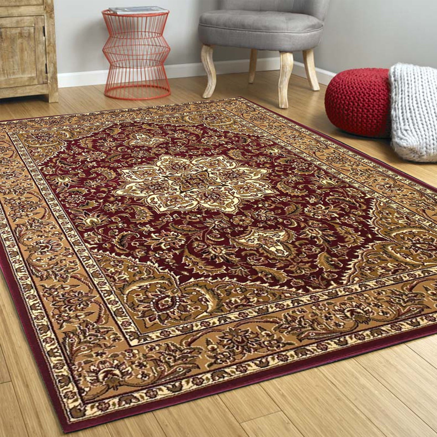 HomeRoots 7' x 10' Polypropylene Red or Beige Area Rug