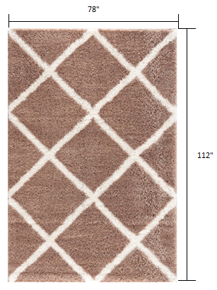HomeRoots 7' x 9' Beige and White Modern Lattice Area Rug