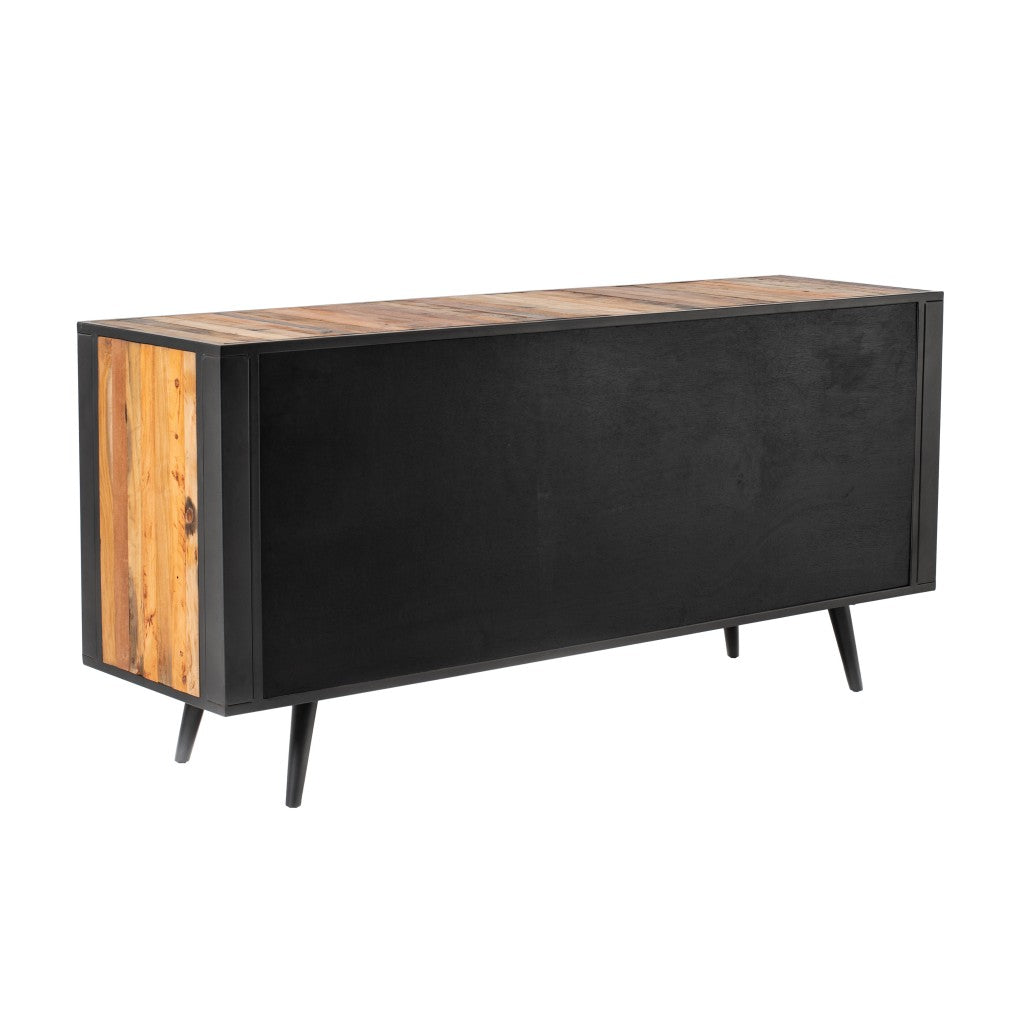 HomeRoots 71" Modern Natural And Rattan Buffet Server With Rustic Black Finish