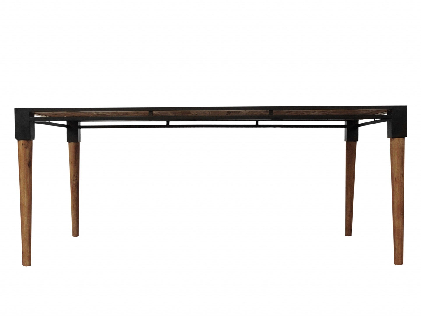 HomeRoots 74" Natural Acacia And Mid Century Black Dining Table
