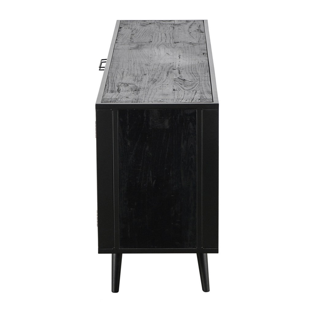 HomeRoots 79" Modern Rustic Black And Rattan Buffet Server