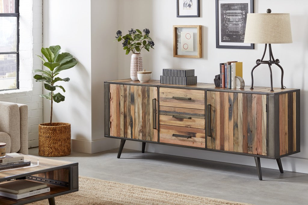 HomeRoots 79" Modern Rustic Natural TV Media Cabinet