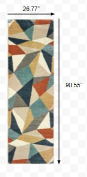 HomeRoots 8' Blue Green Beige Retro Wedge Indoor Runner Rug