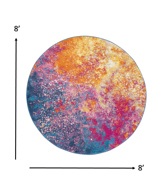 HomeRoots 8’ Round Abstract Brights Sunburst Area Rug
