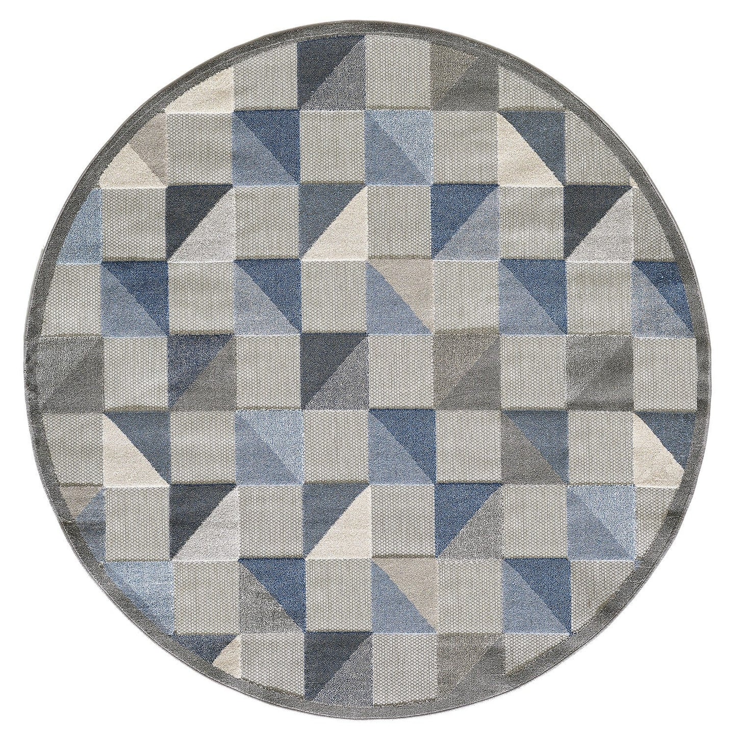 HomeRoots 8' Round Blue Gray Triangle Indoor Outdoor Area Rug