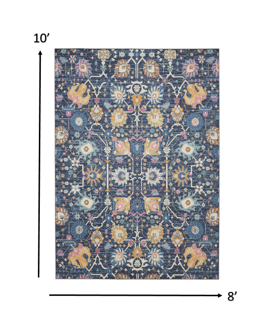 HomeRoots 8’ x 10’ Navy Blue Floral Buds Area Rug