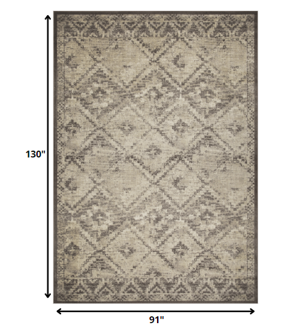 HomeRoots 8' x 11' Gray Beige Distressed Diamond Area Rug