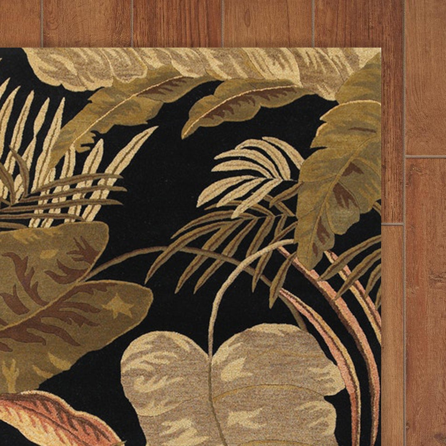 HomeRoots 8' x 11' Midnight Black Hand Tufted Tropical Leaves Indoor Area Rug
