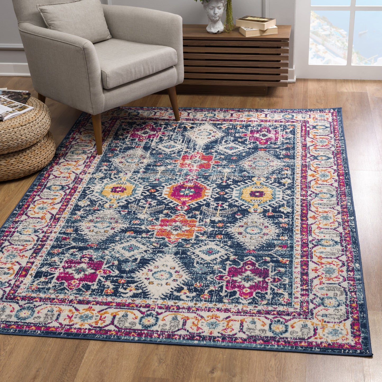 HomeRoots 8' x 11' Navy Traditional Decorative Area Rug