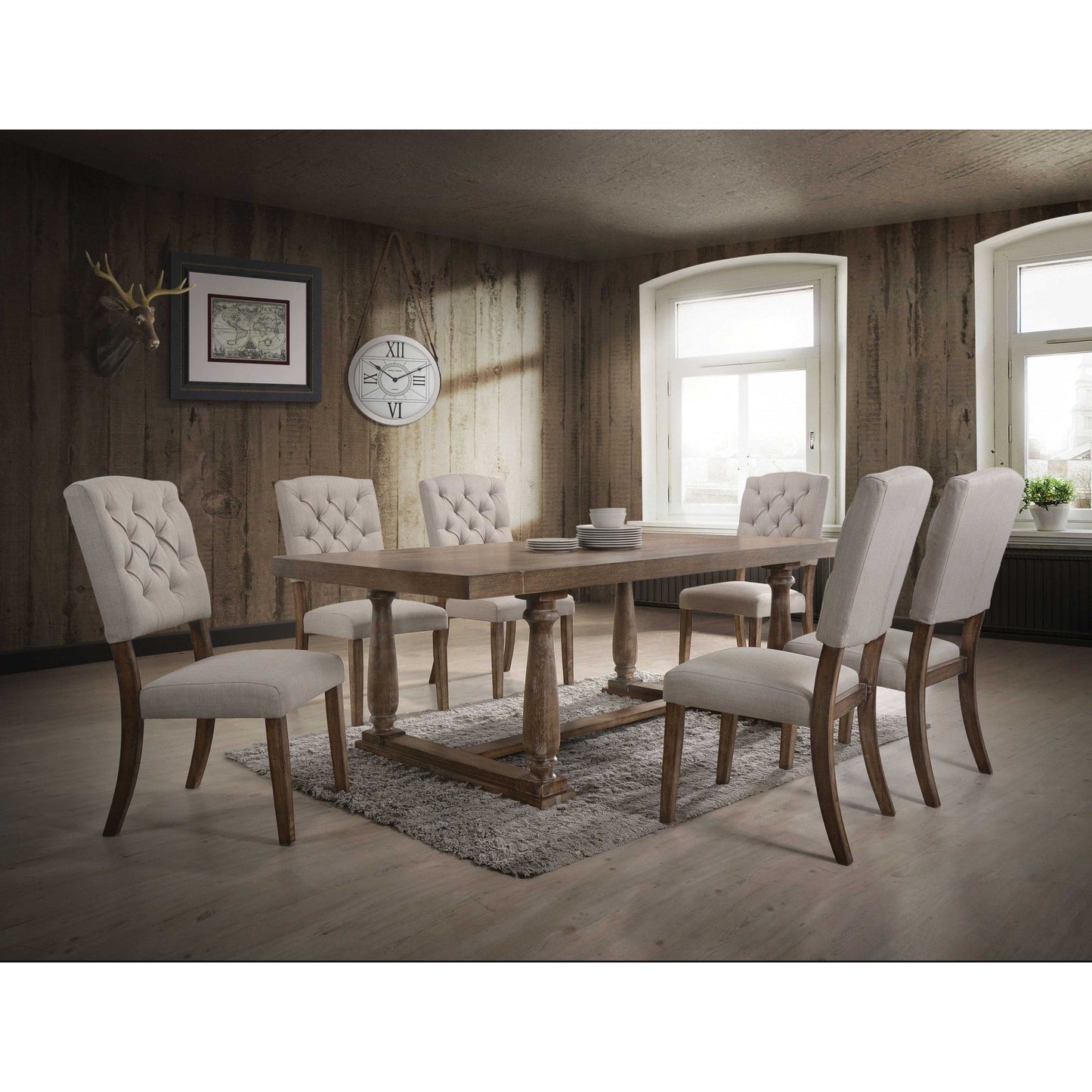 HomeRoots 84" x 42" x 30" Dining Table In Weathered Oak Finish