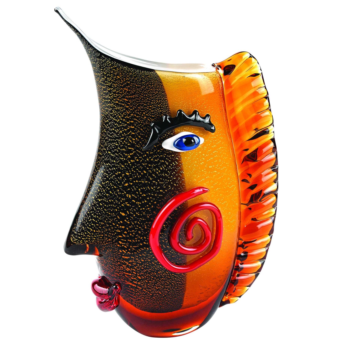 HomeRoots 9 Multi Color Art Glass Side Face Vase