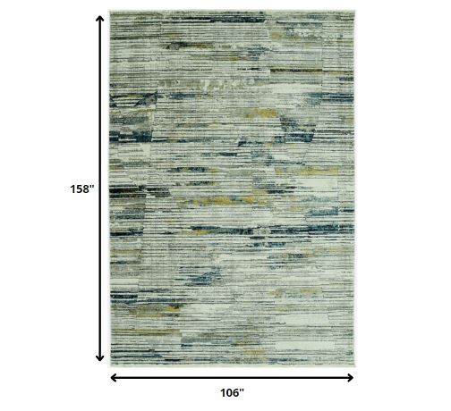 HomeRoots 9' x 13' Blue Ivory Abstract Striped Area Rug