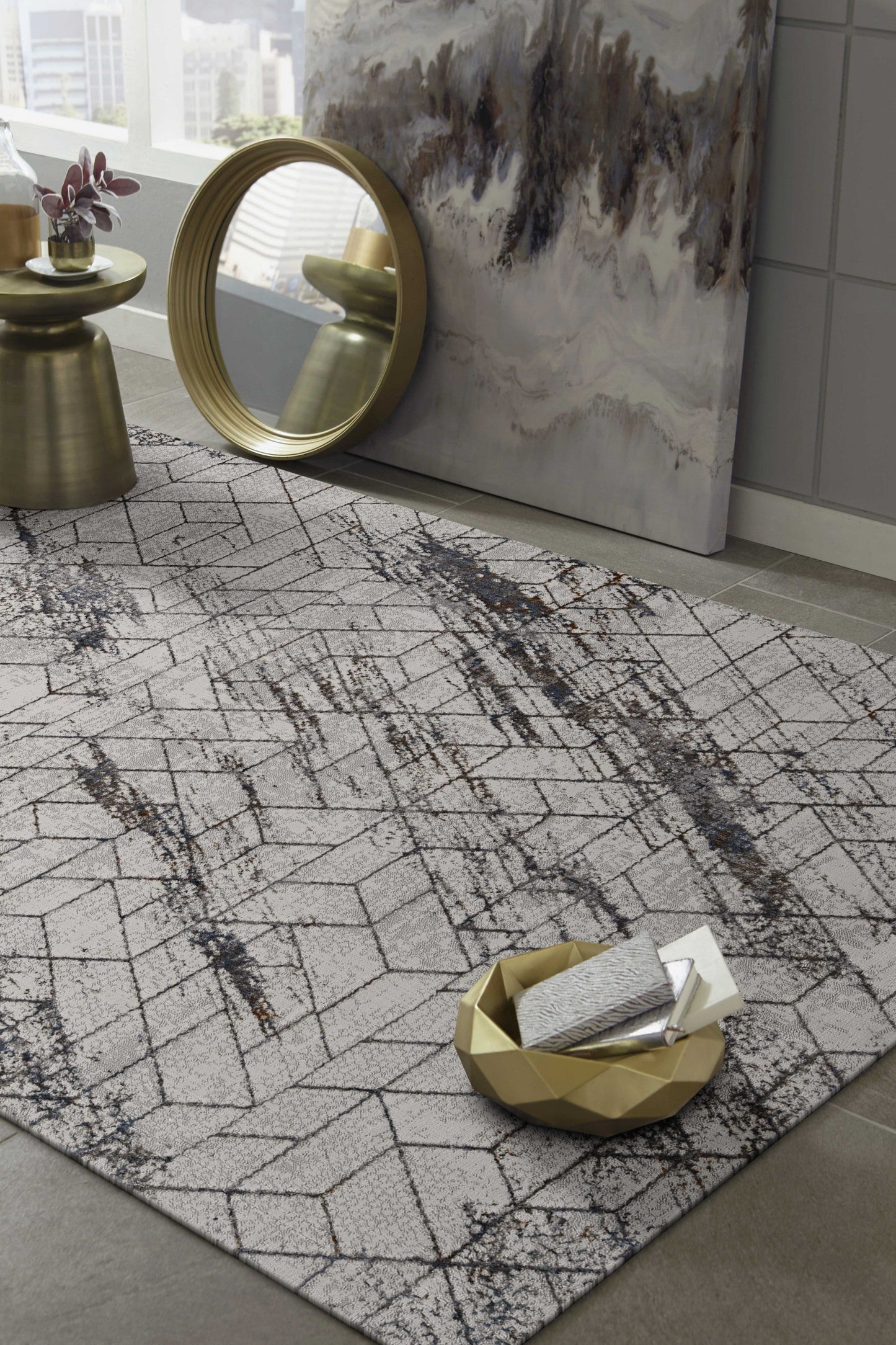HomeRoots 94" x 130" Ivory Polyester Rug