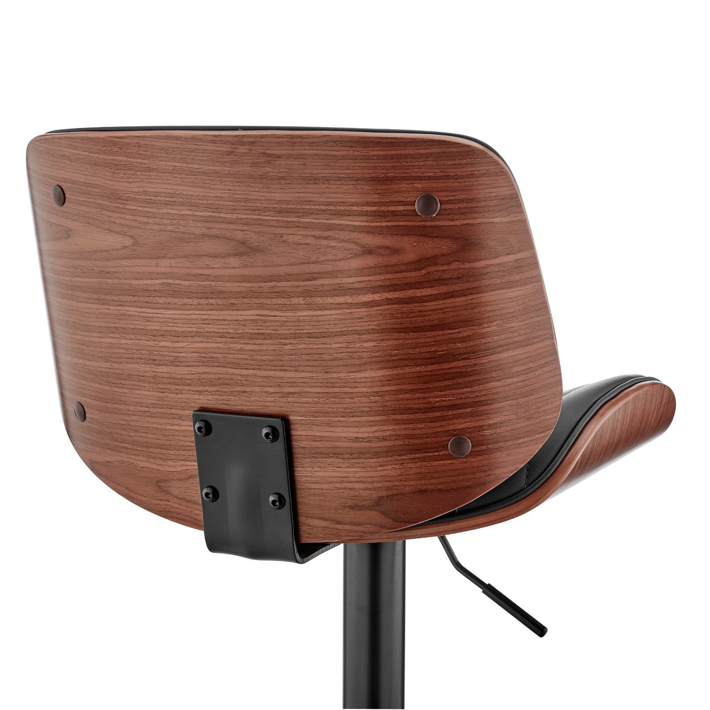 HomeRoots Adjustable Black Faux Leather Black Steel and Walnut Bar Stool